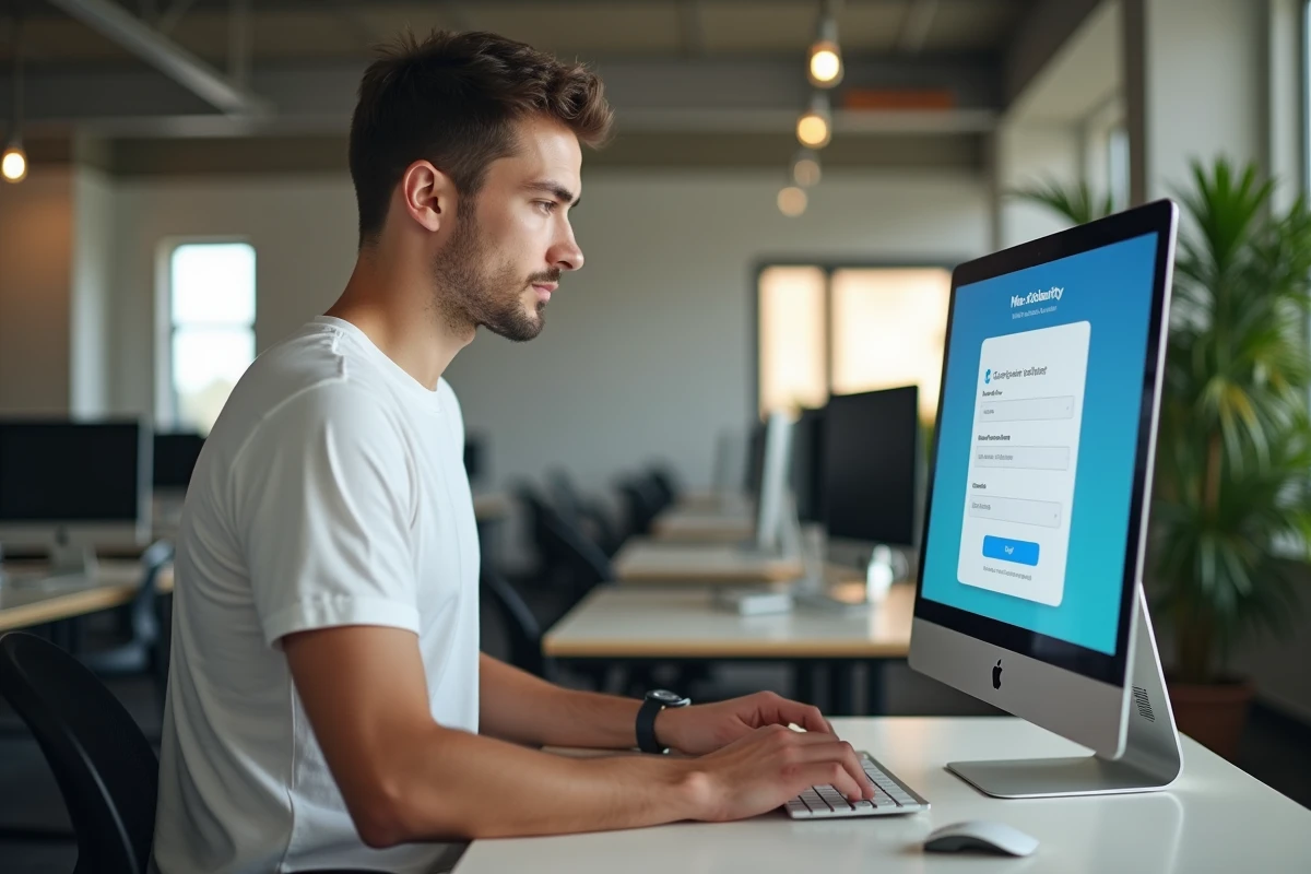 Personne accédant à son espace client Free en ligne dans un bureau moderne