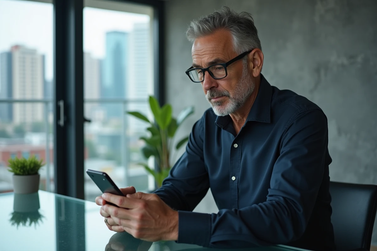 Homme consultant l'application bancaire LCL sur smartphone pour se connecter en toute sécurité
