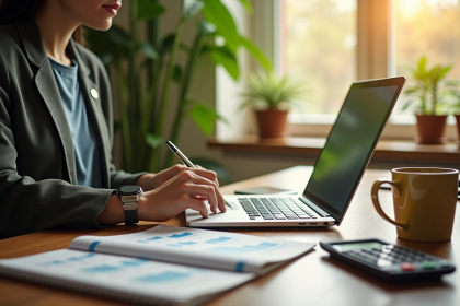Freelancer analysant brochures de retraite dans un bureau lumineux