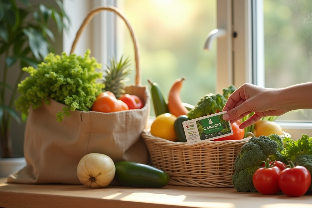 Main posant une carte carbone à côté d