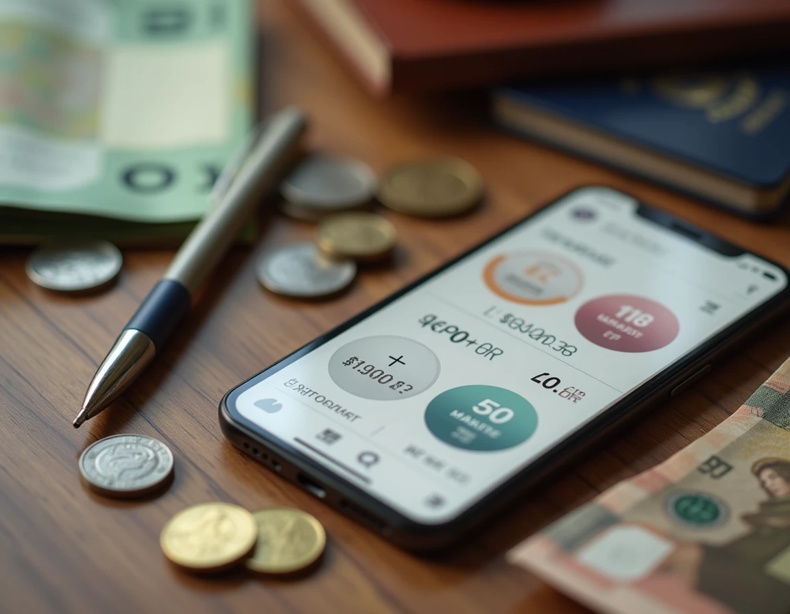 Comparaison entre dirhams marocains et euros posés sur un bureau avec un convertisseur de devises sur smartphone