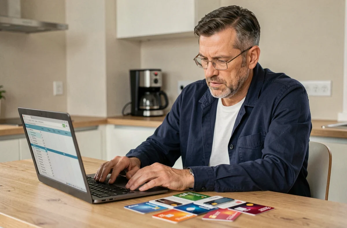 Homme comparant des offres de cartes prépayées mobiles sur son ordinateur à la maison