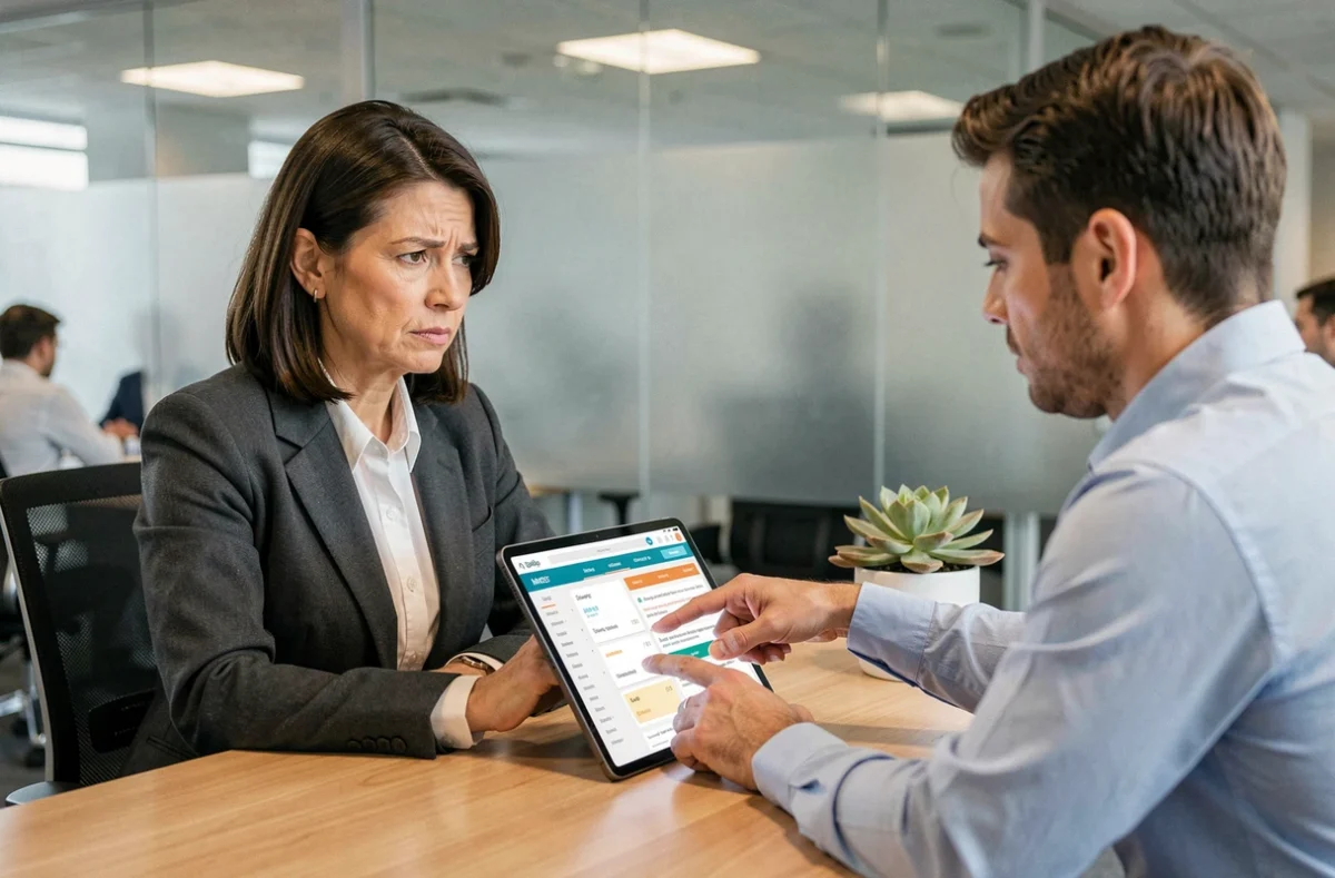 Femme consultant un conseiller bancaire pour choisir une assurance de prêt immobilier