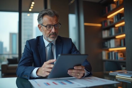 Conseiller financier en costume dans un bureau moderne