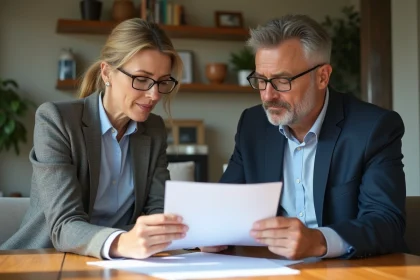 Couple d'adultes en réunion dans un salon lumineux