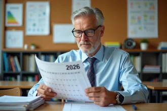 Professeur homme examine calendrier salarial 2026