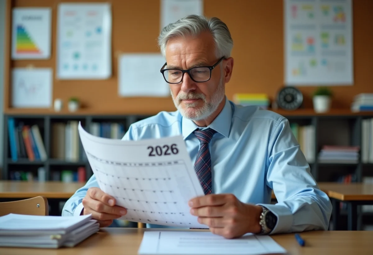 Professeur homme examine calendrier salarial 2026