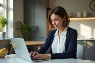 Femme d'âge moyen utilisant un ordinateur pour banque en ligne