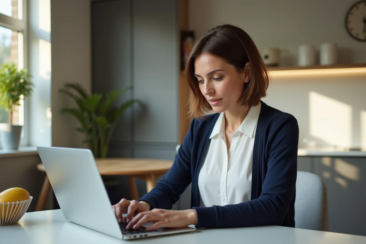 Femme d'âge moyen utilisant un ordinateur pour banque en ligne