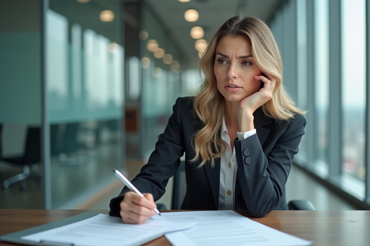 Femme d affaires examine des documents de leasing voiture