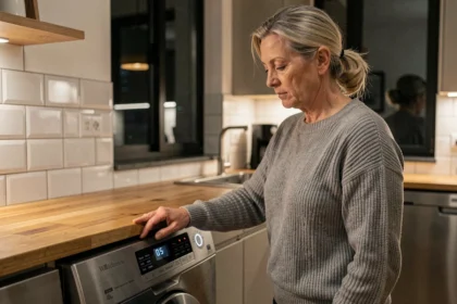 Femme programmant son lave-vaisselle en heures creuses EDF pour réduire sa facture d'électricité