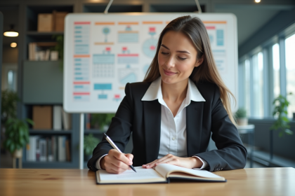 Femme professionnelle en réunion dans un bureau moderne