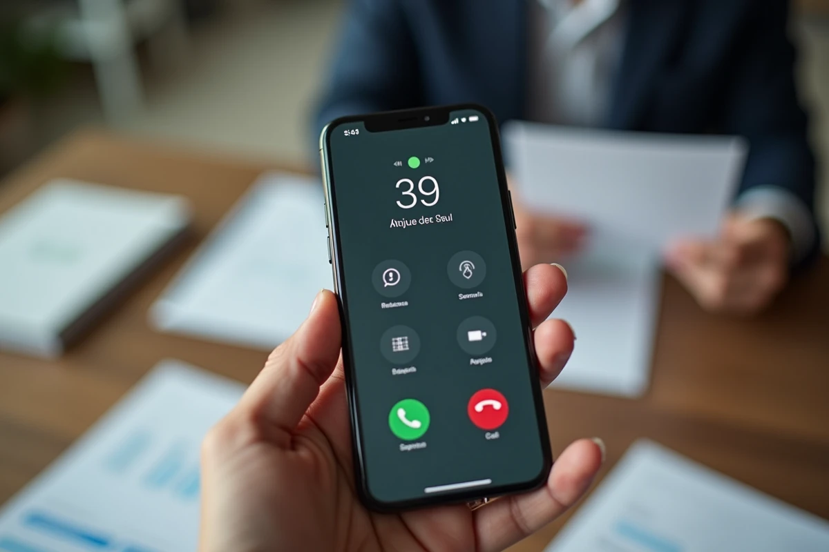 Gros plan d'un smartphone affichant un numéro de téléphone inconnu suspect, arnaque possible au nom de La Banque Postale