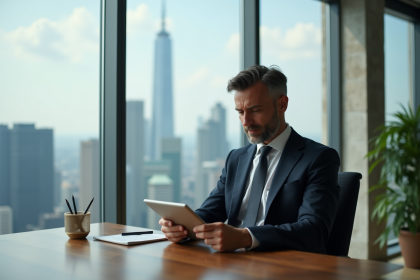 Homme d'affaires en costume dans un bureau moderne