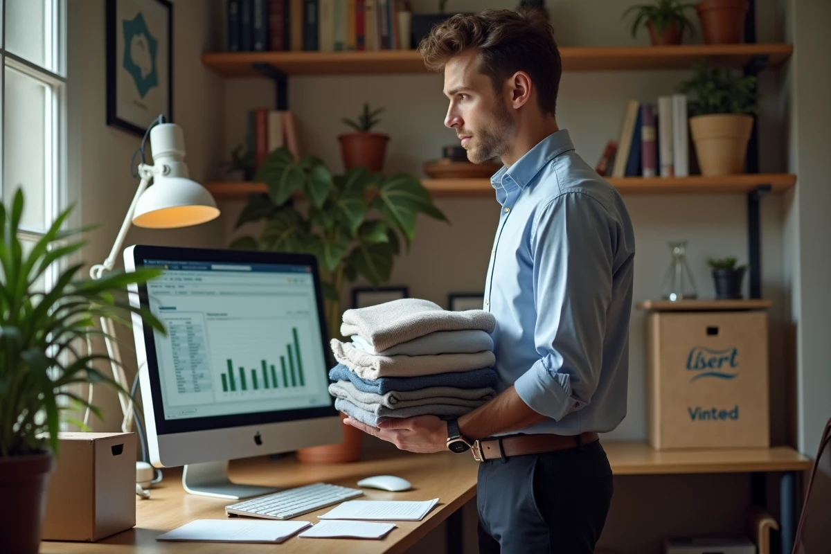 Homme organisant ses vêtements dans un bureau à la maison