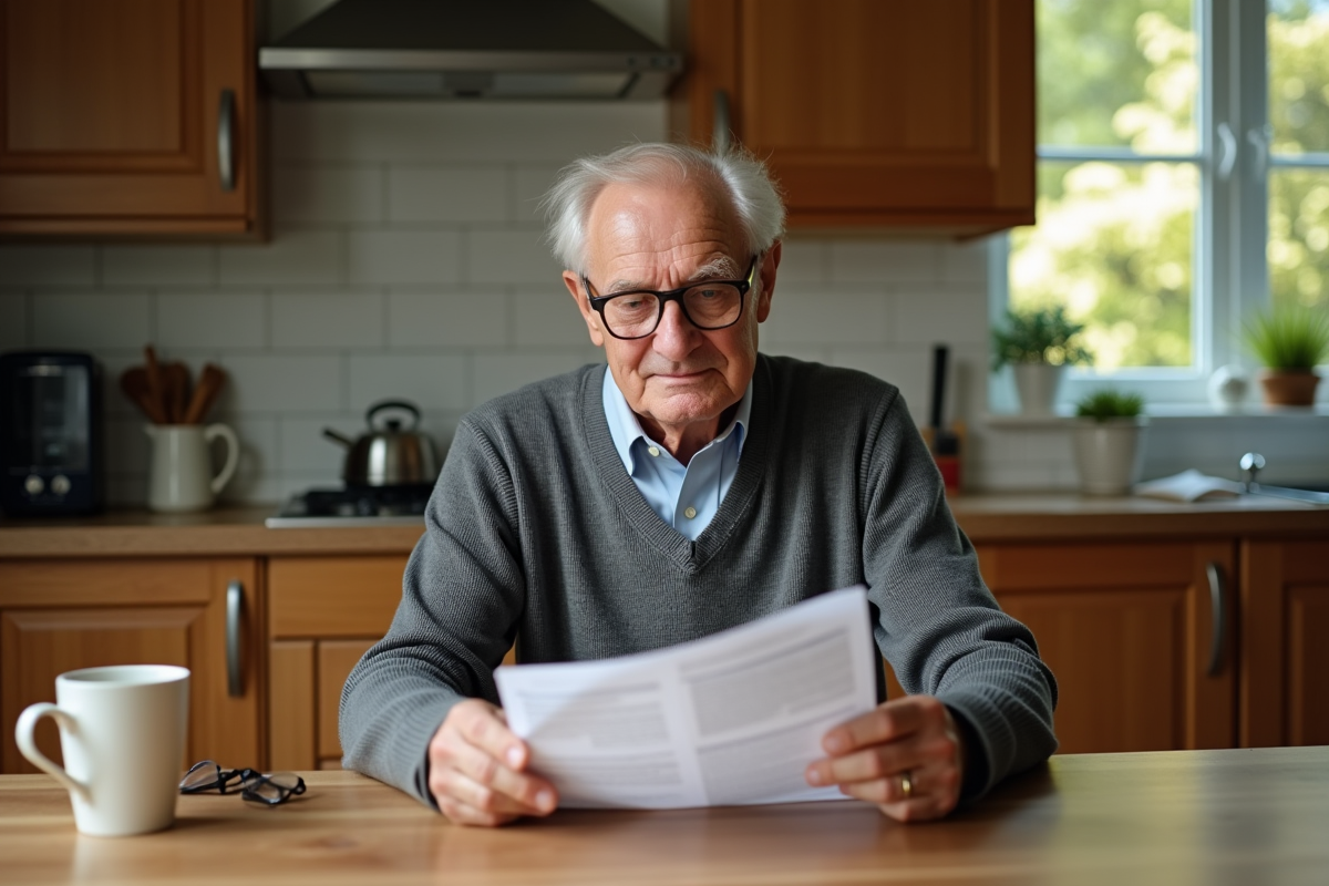 Homme âgé lisant un document d