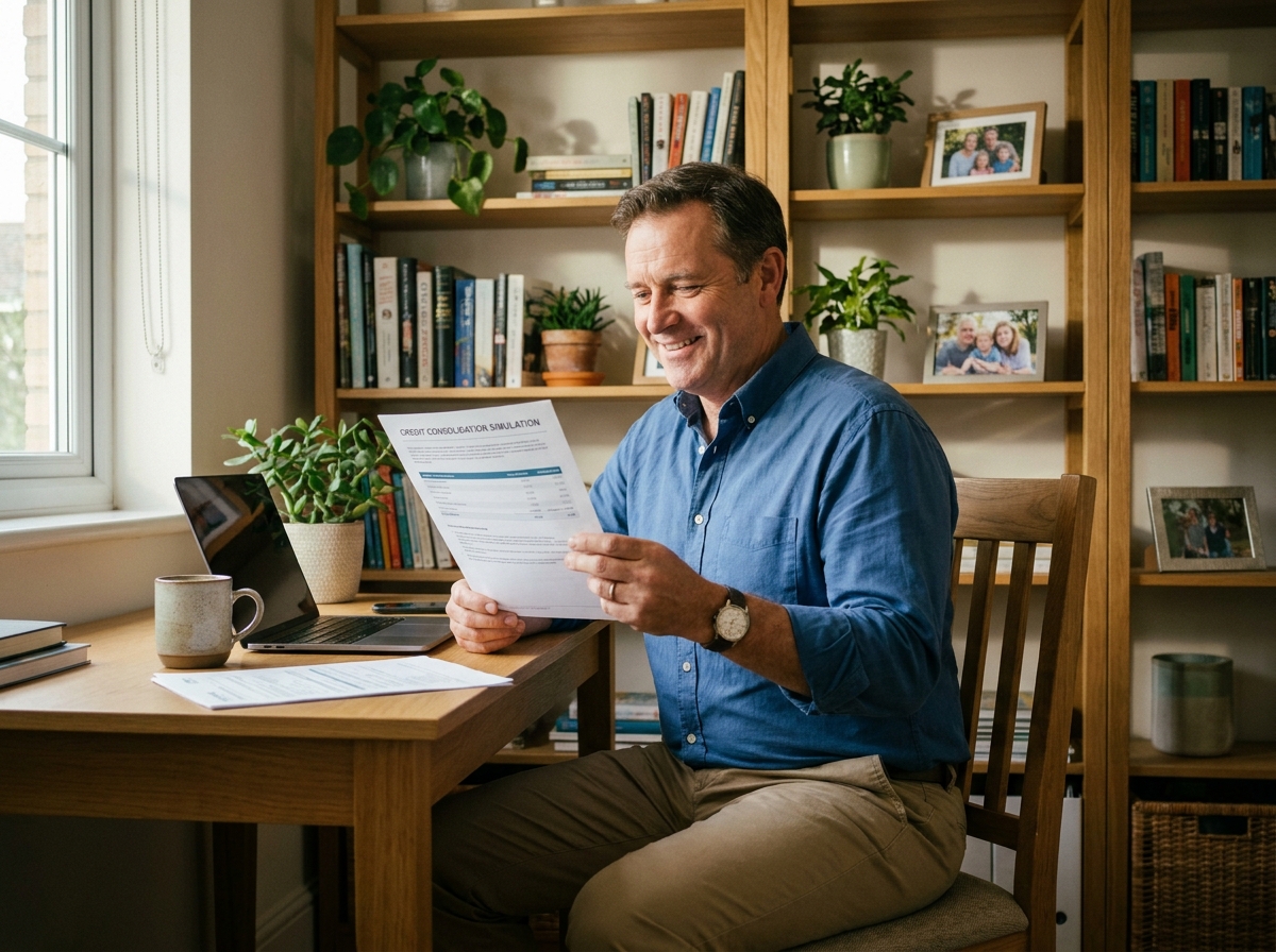 Homme au bureau à domicile tenant un résumé financier