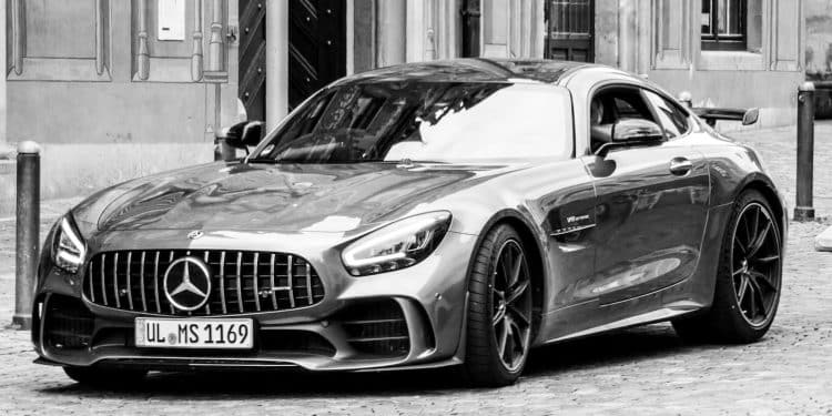 grayscale photo of mercedes benz coupe