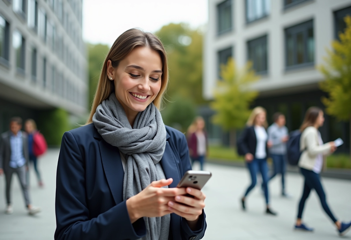 Jeune enseignante souriante dans la cour d
