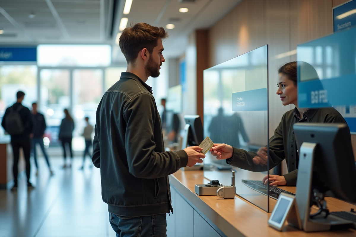 Jeune homme remettant sa carte d