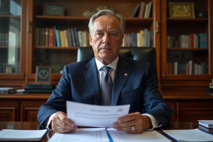 Maire homme en costume bleu dans son bureau moderne