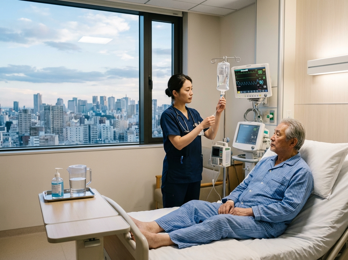 Patient âgé dans un lit d