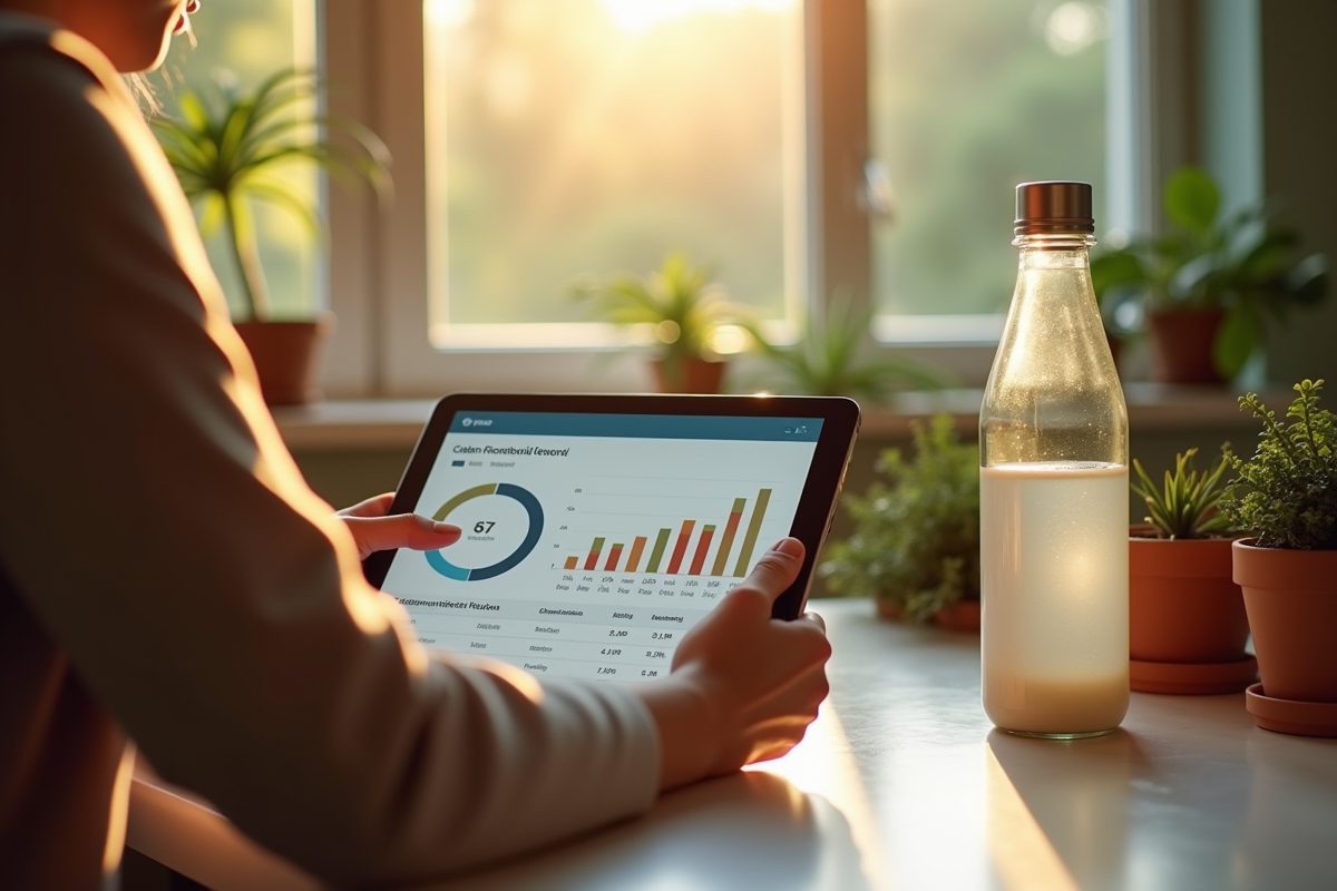 Personne à la maison consulte un tableau de empreinte carbone