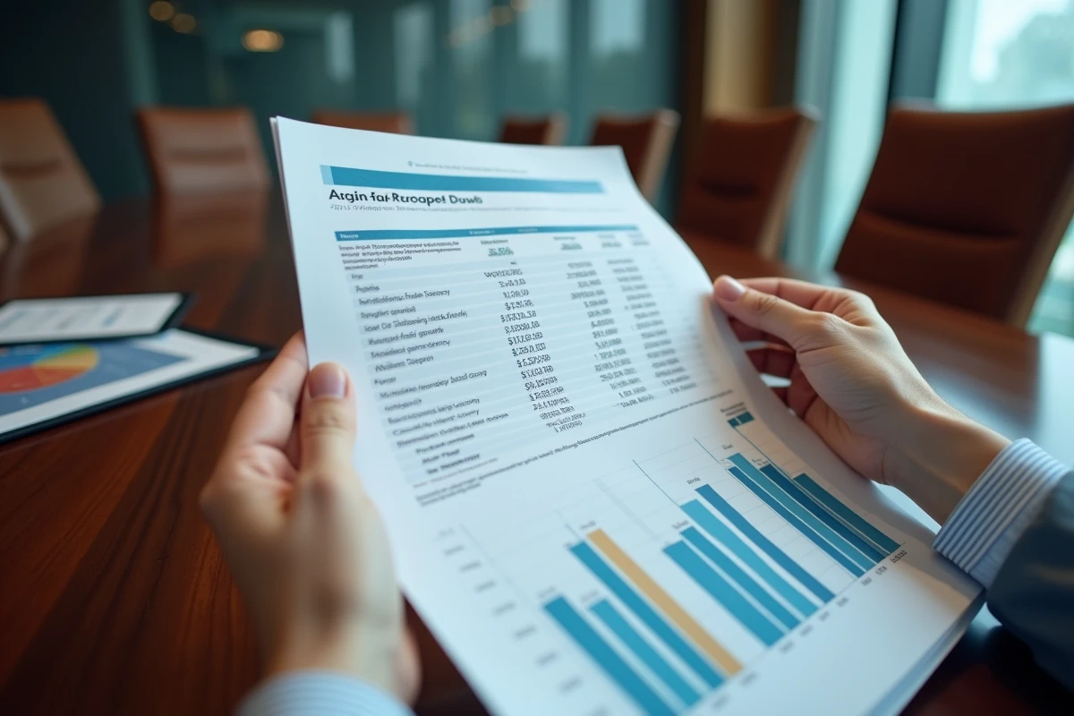 Rapport annuel aux actionnaires avec données sur le dividende et la croissance de l'action posé sur une table de salle de réunion