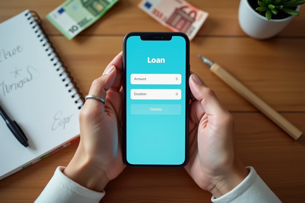 Mains tenant un smartphone avec une application de demande de prêt urgent sans justificatif